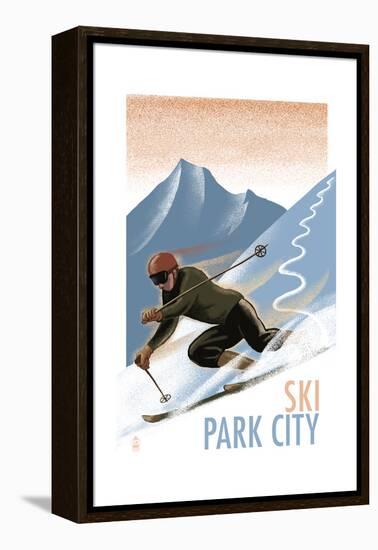 Park City, Utah - Downhill Skier Lithography Style-Lantern Press-Framed Stretched Canvas