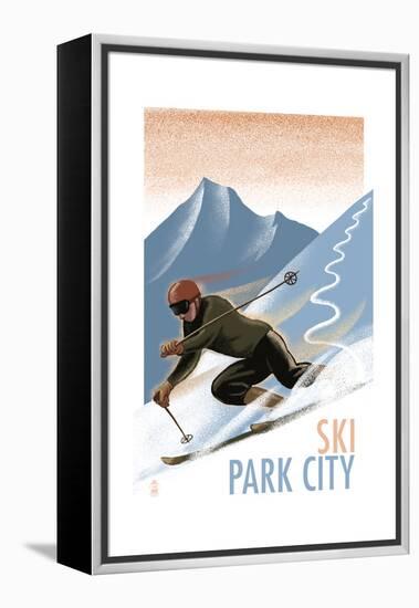 Park City, Utah - Downhill Skier Lithography Style-Lantern Press-Framed Stretched Canvas