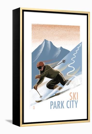 Park City, Utah - Downhill Skier Lithography Style-Lantern Press-Framed Stretched Canvas