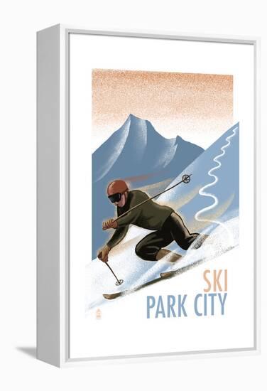 Park City, Utah - Downhill Skier Lithography Style-Lantern Press-Framed Stretched Canvas