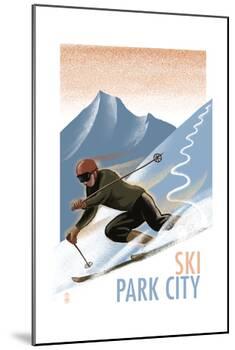 Park City, Utah - Downhill Skier Lithography Style-Lantern Press-Mounted Art Print