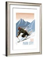 Park City, Utah - Downhill Skier Lithography Style-Lantern Press-Framed Art Print