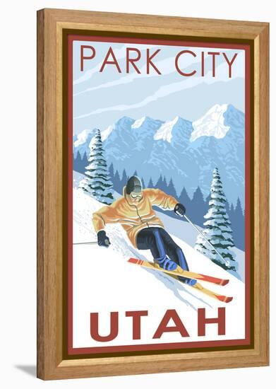 Park City, Utah - Downhill Skier-Lantern Press-Framed Stretched Canvas