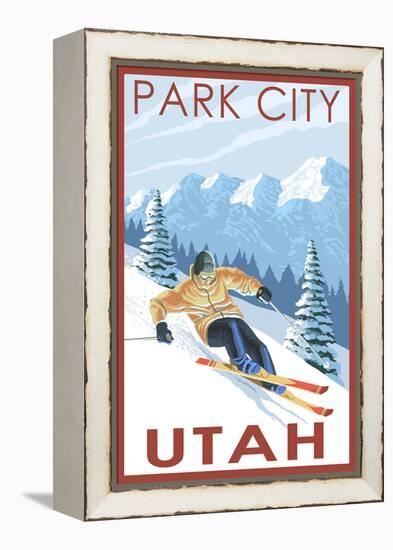 Park City, Utah - Downhill Skier-Lantern Press-Framed Stretched Canvas