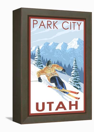 Park City, Utah - Downhill Skier-Lantern Press-Framed Stretched Canvas