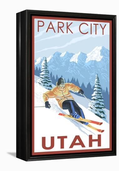 Park City, Utah - Downhill Skier-Lantern Press-Framed Stretched Canvas