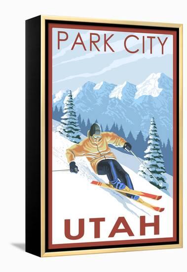 Park City, Utah - Downhill Skier-Lantern Press-Framed Stretched Canvas