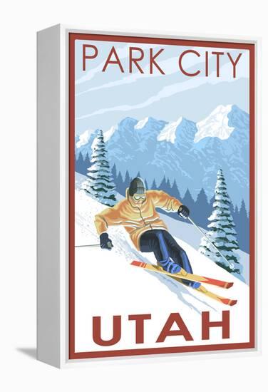 Park City, Utah - Downhill Skier-Lantern Press-Framed Stretched Canvas