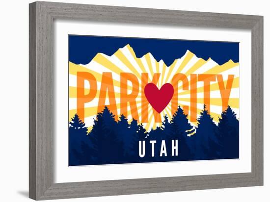 Park City, Utah - Heart and Treeline (Horizontal) - Lantern Press Artwork-Lantern Press-Framed Art Print