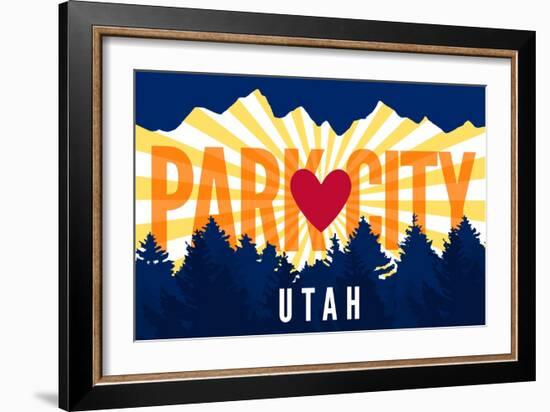 Park City, Utah - Heart and Treeline (Horizontal) - Lantern Press Artwork-Lantern Press-Framed Art Print