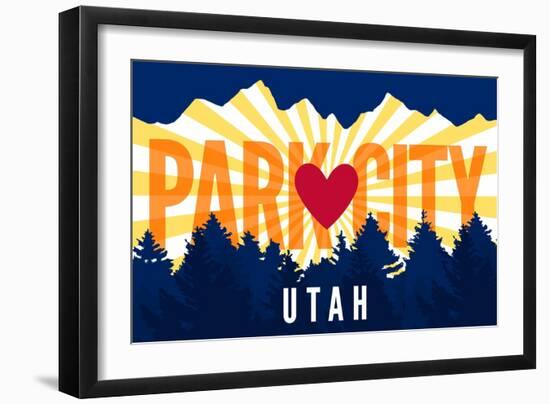 Park City, Utah - Heart and Treeline (Horizontal) - Lantern Press Artwork-Lantern Press-Framed Art Print