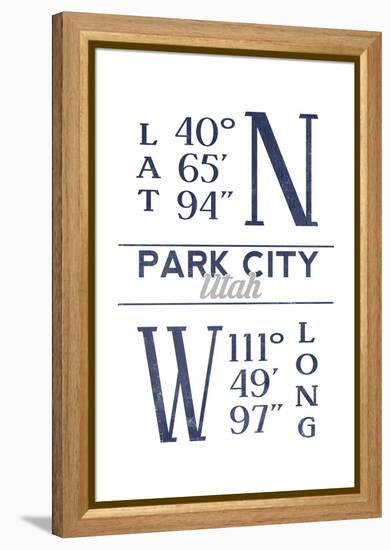 Park City, Utah - Latitude and Longitude (Blue)-Lantern Press-Framed Stretched Canvas