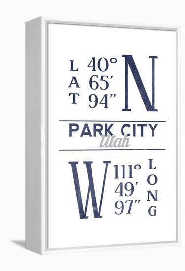 Park City, Utah - Latitude and Longitude (Blue)-Lantern Press-Framed Stretched Canvas