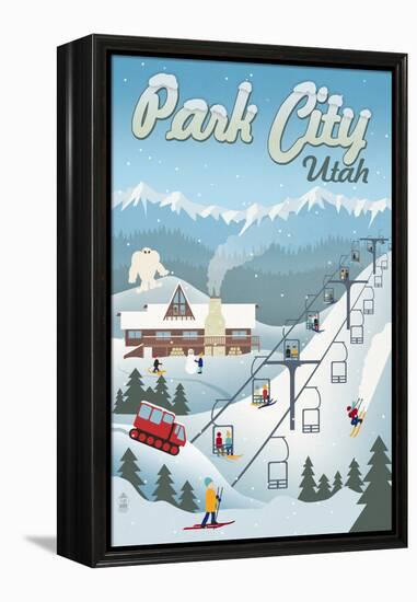 Park City, Utah - Retro Ski Resort-Lantern Press-Framed Stretched Canvas