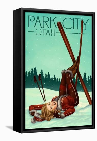 Park City, Utah - Ski Pinup-Lantern Press-Framed Stretched Canvas