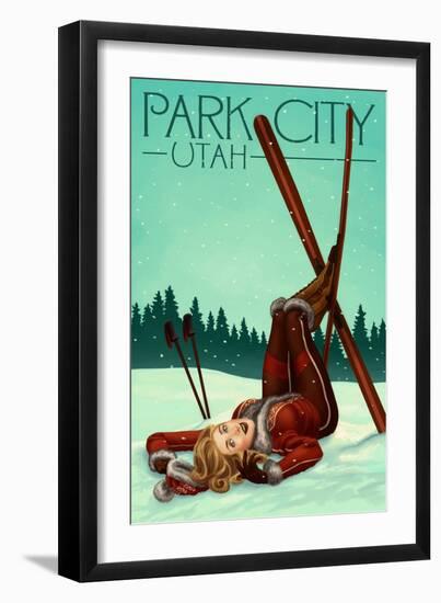 Park City, Utah - Ski Pinup-Lantern Press-Framed Premium Giclee Print