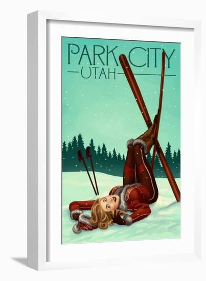 Park City, Utah - Ski Pinup-Lantern Press-Framed Premium Giclee Print