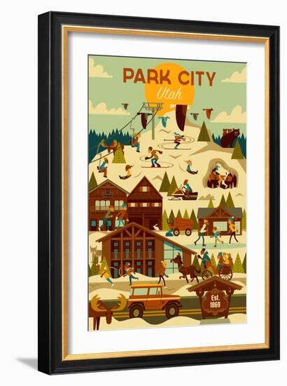 Park City, Utah - Ski Resort - Geometric - Lantern Press Artwork-Lantern Press-Framed Art Print