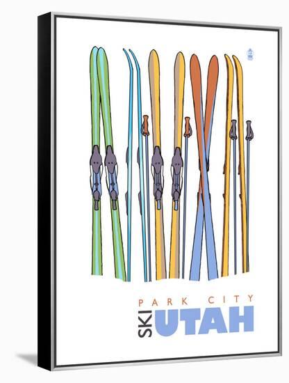 Park City, Utah, Skis in the Snow-Lantern Press-Framed Stretched Canvas