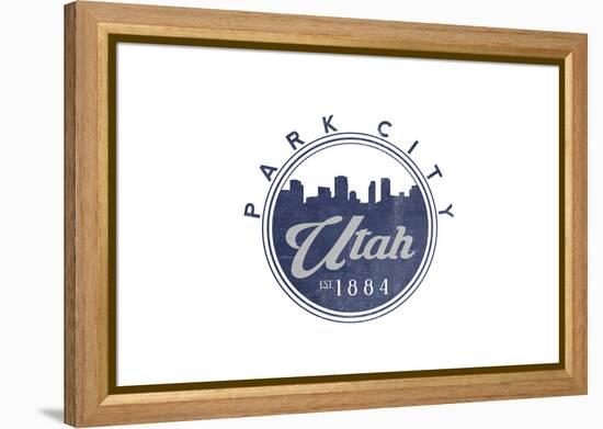 Park City, Utah - Skyline Seal (Blue)-Lantern Press-Framed Stretched Canvas