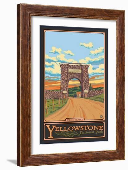 Park Entrance Arch, Yellowstone National Park, Wyoming-Lantern Press-Framed Art Print