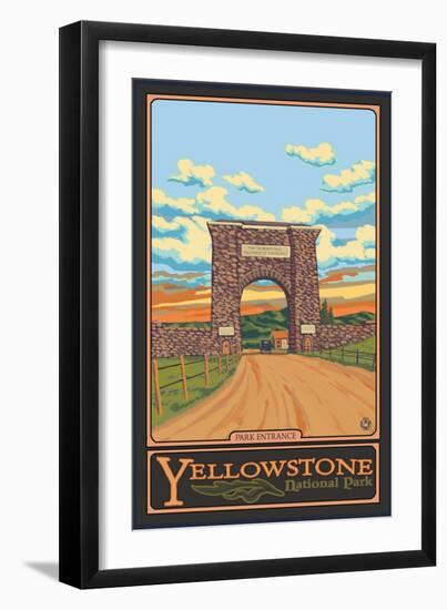 Park Entrance Arch, Yellowstone National Park, Wyoming-Lantern Press-Framed Art Print