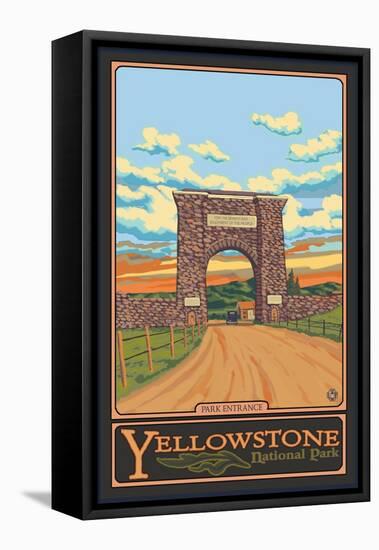 Park Entrance Arch, Yellowstone National Park, Wyoming-Lantern Press-Framed Stretched Canvas