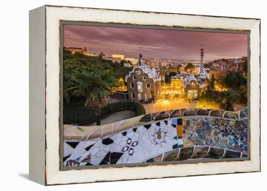 Park Guell with City Skyline Behind at Dusk, Barcelona, Catalonia, Spain-Stefano Politi Markovina-Framed Premier Image Canvas