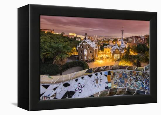 Park Guell with City Skyline Behind at Dusk, Barcelona, Catalonia, Spain-Stefano Politi Markovina-Framed Premier Image Canvas