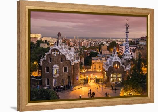 Park Guell with City Skyline Behind at Dusk, Barcelona, Catalonia, Spain-Stefano Politi Markovina-Framed Premier Image Canvas