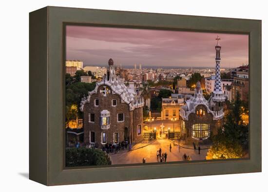 Park Guell with City Skyline Behind at Dusk, Barcelona, Catalonia, Spain-Stefano Politi Markovina-Framed Premier Image Canvas