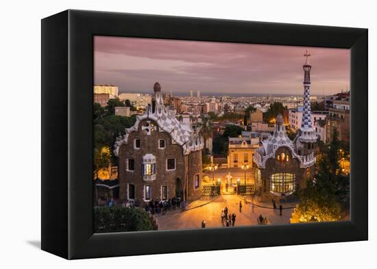 Park Guell with City Skyline Behind at Dusk, Barcelona, Catalonia, Spain-Stefano Politi Markovina-Framed Premier Image Canvas