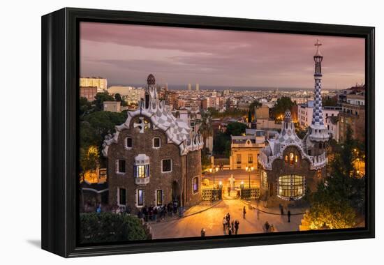 Park Guell with City Skyline Behind at Dusk, Barcelona, Catalonia, Spain-Stefano Politi Markovina-Framed Premier Image Canvas