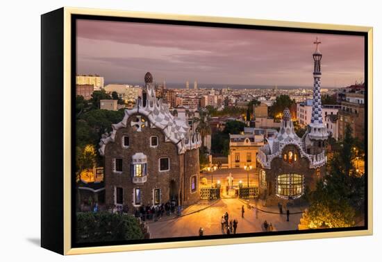 Park Guell with City Skyline Behind at Dusk, Barcelona, Catalonia, Spain-Stefano Politi Markovina-Framed Premier Image Canvas