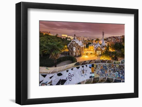 Park Guell with City Skyline Behind at Dusk, Barcelona, Catalonia, Spain-Stefano Politi Markovina-Framed Photographic Print