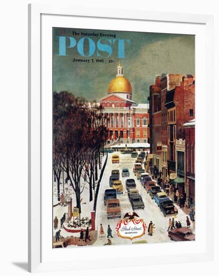 "Park Street, Boston," Saturday Evening Post Cover, January 7, 1961-John Falter-Framed Giclee Print