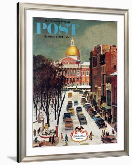 "Park Street, Boston," Saturday Evening Post Cover, January 7, 1961-John Falter-Framed Giclee Print