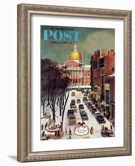 "Park Street, Boston," Saturday Evening Post Cover, January 7, 1961-John Falter-Framed Giclee Print