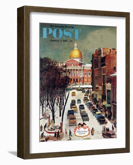 "Park Street, Boston," Saturday Evening Post Cover, January 7, 1961-John Falter-Framed Giclee Print