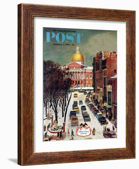 "Park Street, Boston," Saturday Evening Post Cover, January 7, 1961-John Falter-Framed Giclee Print