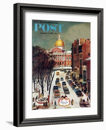 "Park Street, Boston," Saturday Evening Post Cover, January 7, 1961-John Falter-Framed Giclee Print