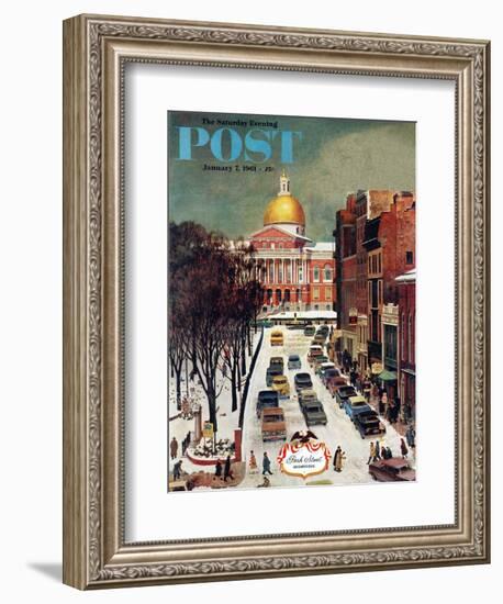 "Park Street, Boston," Saturday Evening Post Cover, January 7, 1961-John Falter-Framed Giclee Print