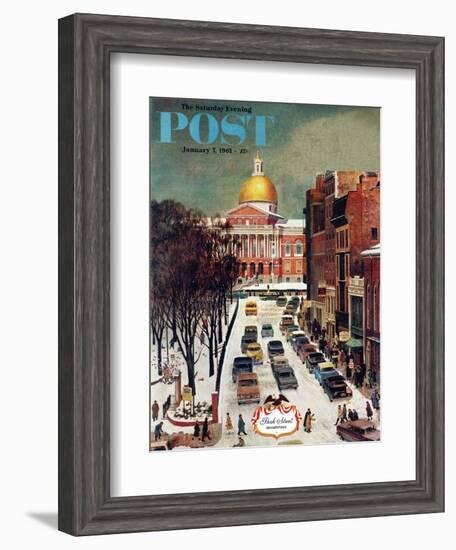 "Park Street, Boston," Saturday Evening Post Cover, January 7, 1961-John Falter-Framed Giclee Print