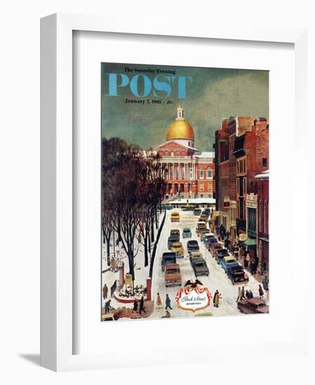 "Park Street, Boston," Saturday Evening Post Cover, January 7, 1961-John Falter-Framed Giclee Print