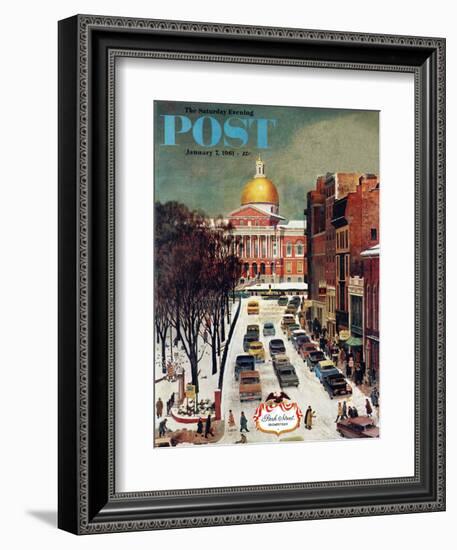 "Park Street, Boston," Saturday Evening Post Cover, January 7, 1961-John Falter-Framed Giclee Print