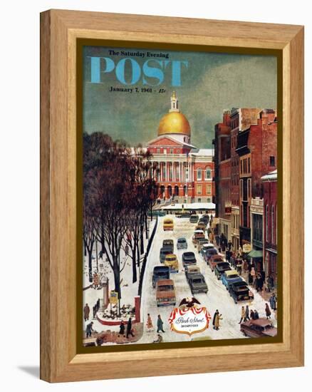 "Park Street, Boston," Saturday Evening Post Cover, January 7, 1961-John Falter-Framed Premier Image Canvas