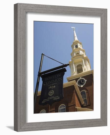 Park Street Church and Boston Common Sign, Boston, Massachusetts, USA-Amanda Hall-Framed Photographic Print