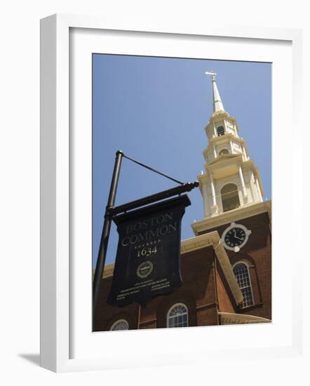 Park Street Church and Boston Common Sign, Boston, Massachusetts, USA-Amanda Hall-Framed Photographic Print