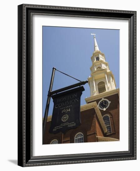 Park Street Church and Boston Common Sign, Boston, Massachusetts, USA-Amanda Hall-Framed Photographic Print