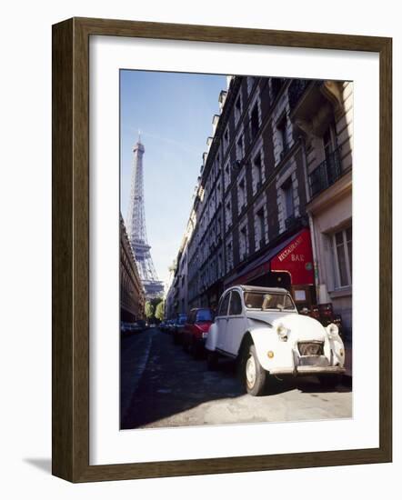 Parked Citroen on Rue De Monttessuy, with the Eiffel Tower Behind, Paris, France-Geoff Renner-Framed Photographic Print